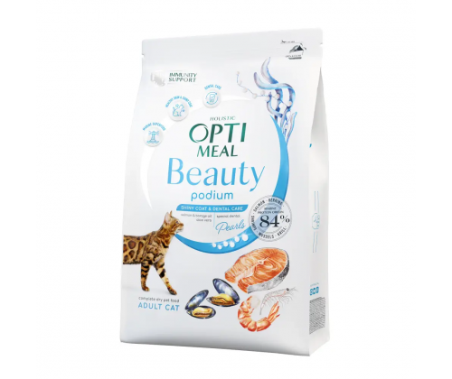 OptiMeal Beauty Podium Shiny Coat Dental Care (ОптиМил Б'юті Поіум) сухий корм для котів для блискучої вовни