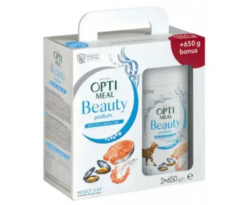 OptiMeal Beauty Podium Shiny Coat Dental Care (ОптиМил Бьюти Подиум) сухой корм для котов для блестящей шерсти 1.3 кг.
