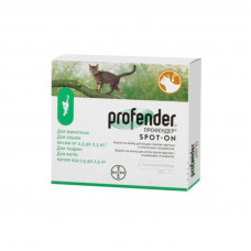 Капли на холку от гельминтов для котов Bayer Elanco Profender Spot-On (Байер Профендер) 2 пипетки 2 х 0.35 мл. для котов 0.5-2.5 кг.
