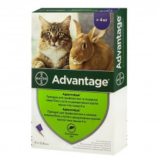 Капли на холку от блох и клещей для котов и кроликов Bayer Advantage 80 №4 (Байер Адвантейдж) 4-8 кг 4 пипетки