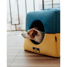 Домик трансформер для собак и котов Happy Peppy (Хэппи Пеппи) Smart Home 40 х 40 х 40 см, Бело-синий