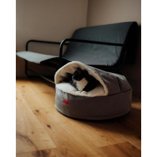 Лежак для собак и котов Happy Peppy (Хэппи Пеппи) Hoodie мемори Серый с мехом