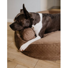 Круглый лежак для котов и собак Happy Peppy (Хэппи Пеппи) Макаронс 90 х 90 см с валиком, Коричневый
