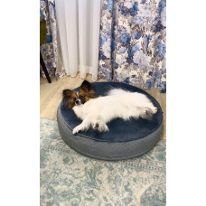 Круглый лежак для котов и собак Happy Peppy (Хэппи Пеппи) Макаронс 70 х 70 см., Серый