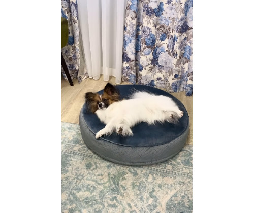 Круглый лежак для котов и собак Happy Peppy (Хэппи Пеппи) Макаронс 90 х 90 см., Серый