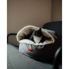 Лежак для собак и котов Happy Peppy (Хэппи Пеппи) Hoodie мемори Серый с мехом