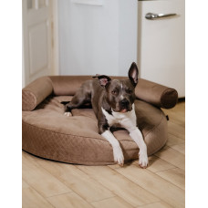 Круглый лежак для котов и собак Happy Peppy (Хэппи Пеппи) Макаронс 90 х 90 см с валиком, Коричневый