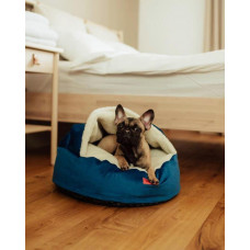 Лежак для собак и котов Happy Peppy (Хэппи Пеппи) Hoodie мемори Синий с мехом