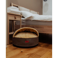 Лежак для собак и котов Happy Peppy (Хэппи Пеппи) Hoodie мемори Серый с мехом