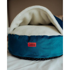 Лежак для собак и котов Happy Peppy (Хэппи Пеппи) Hoodie мемори Синий с мехом