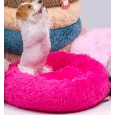 Круглый плюшевый лежак для котов и собак Happy Peppy Fluffy (Хэппи Пеппи) 40 х 40 см., Малиновый