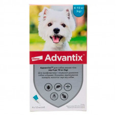 Капли для собак 4-10 кг от блох и клещей Bayer Elanco Advantix (Байер Адвантис) 4 пипетки по 1 мл