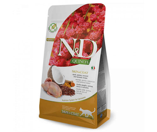 Farmina (Фармина) N&D Quinoa GF Skin Coat Adult Cat Перепел Киноа сухой корм для котов при аллергии 1.5 кг.