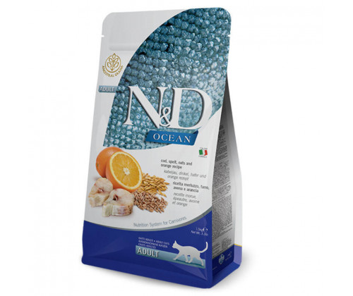 Farmina (Фармина) N&D Ocean Ancestral Cod Spelt Oats Orange Adult Треска Апельсин низкозерновой корм для котов 1.5 кг.