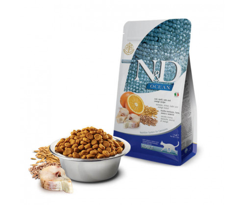 Farmina (Фармина) N&D Ocean Ancestral Cod Spelt Oats Orange Adult Треска Апельсин низкозерновой корм для котов 1.5 кг.