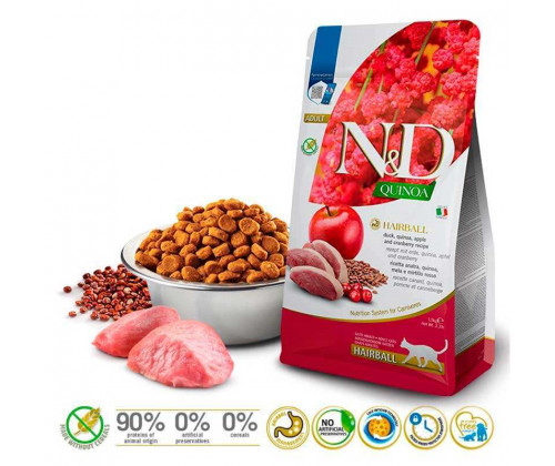 Farmina (Фармина) N&D Quinoa Hairball Adult Cat Качка Киноа сухой корм для котов для выведения шерсти 1.5 кг