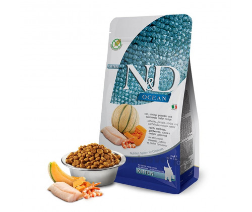 Farmina (Фармина) N&D Grain Free Ocean Kitten Треска Креветки Дыня Тыква корм для котят или беременных кошек