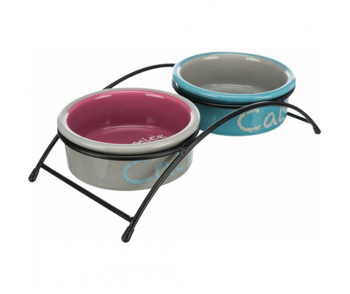Две керамические миски на подставке для кошек Trixie Eat on Feet (Трикси) 12х12 см 2х300 мл