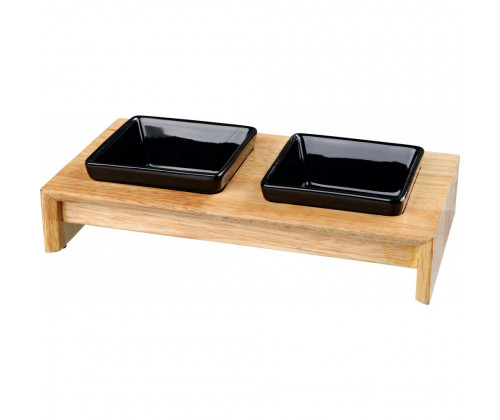 Две керамические миски на деревянной подставке для собак и кошек Trixie (Трикси) 28х5х15 см 2х200 мл