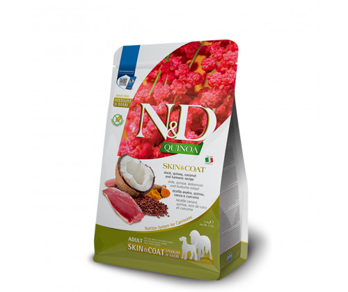 Farmina (Фармина) N&D Quinoa Skin Coat Adult Medium Maxi Утка Кокос корм для крупных собак для кожи и шерсти 2.5 кг.