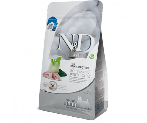 Farmina (Фармина) N&D WHITE Soft Shiny Coat Adult Mini Сибас Спирулина корм для мелких собак с белой шерстью 5 кг