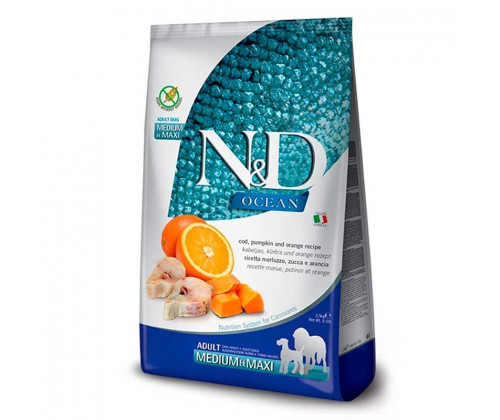 Farmina (Фармина) N&D Ocean Grain Free Adult Medium Maxi Cod Pumpkin Orange Треска Апельсин корм для собак