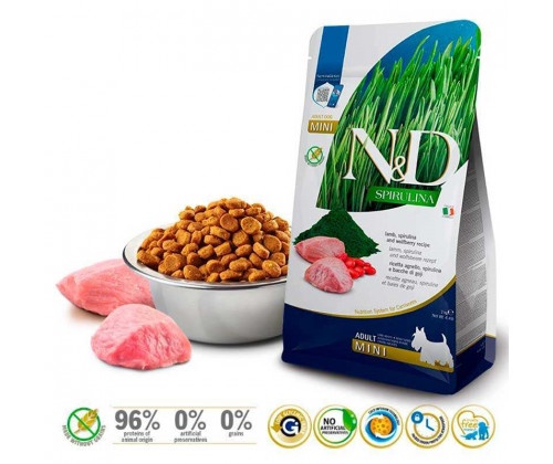 Farmina (Фармина) N&D Spirulina Adult Mini Lamb Ягненок Спирулина беззерновой корм для собак мелких пород 2 кг
