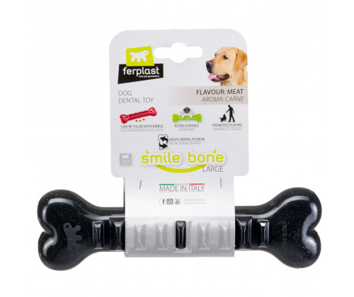 Жевательная игрушка кость с отверстиями для корма  для собак Ferplast Smile Bone (Ферпласт Смайл Бон) Черный