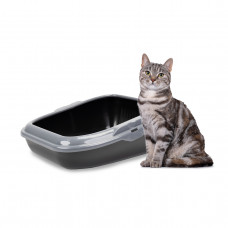 Туалет - лоток с фиксаторами для пакетов для котов Ferplast Moderna (Ферпласт Модерна) Черный с серым