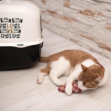 Закритий туалет для котів з орнаментом Ferplast Prima Decor (Ферпласт Прима Декор) Чорний