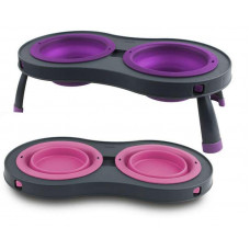 Містка подвійна на складній підставці для собак і котів Dexas Double Elevated Feed Feeder (Дексас Дабл Фідер) LARGE 600 мл - 21,6 х 41,3 х 3,8 см, Рожевий