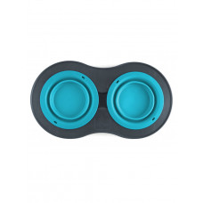 Миска двойная на складной подставке для собак и кошек Dexas Double Elevated Feeder (Дексас Дабл Фидер) SMALL 240 мл - 17,8х33х3,5 см., Голубой