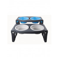 Двойная миска на складной регулируемой подставке для собак Dexas Pet Feeder (Дексас Пет Фидер) Светло-серый