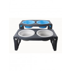 Двойная миска на складной регулируемой подставке для собак Dexas Pet Feeder (Дексас Пет Фидер) Светло-серый