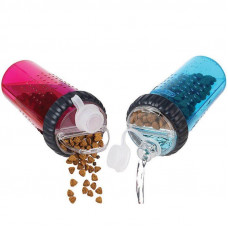 Дорожня пляшка для собак і котів подвійна для води та корму або ласощів Dexas (Дексас) Snack DuO Зелений