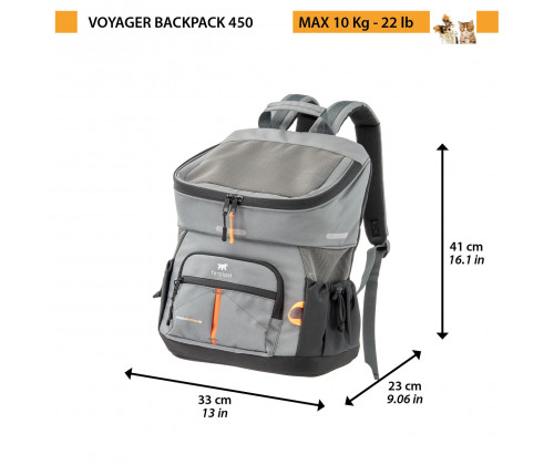 Рюкзак-переноска для маленьких собак и котов Ferplast Voyager Backpack (Ферпласт Вояжер Бекпек) 33 x 23 x h 41 cm - 400, Серый